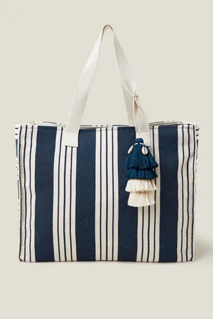 Accessorize Blue Large Stripe Beach Bag One