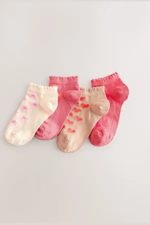 Next Pink/Tan 4 Pack Cotton Rich Trainer Socks 9-12 Jnr