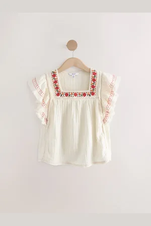 Next Cream Soft Short Sleeve Embroidered Square Neck Blouse 18