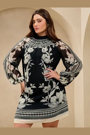 Lipsy London Curve Long Sleeved Printed Shift Dress AU 18