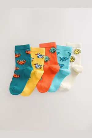 Next Red/Navy/Yellow Sea Animal Print Rich Socks 5 Pack 3-5.5 Jnr