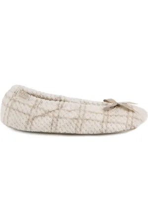 Totes Cream Ladies Isotoner Popcorn Terry Ballet Slippers AU 7.5 (EU 39)