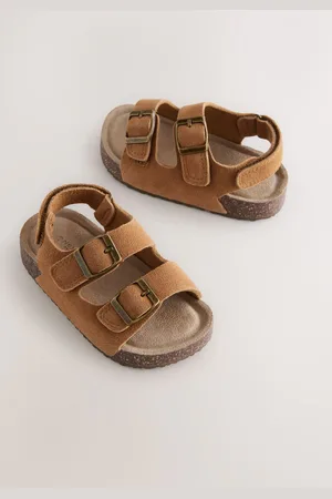 Next Tan Brown Standard Fit (F) Suede Leather Double Buckle Cushioned Footbed Sandals AU 5 (EU 21.5)