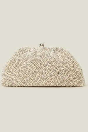 Accessorize Natural Pearl Embellished Cloud Clutch Bag one