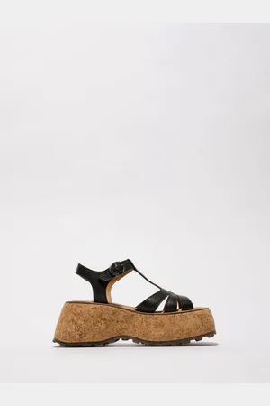 Fly London Coil Cork Platform Black Sandals AU 5 (EU 36)
