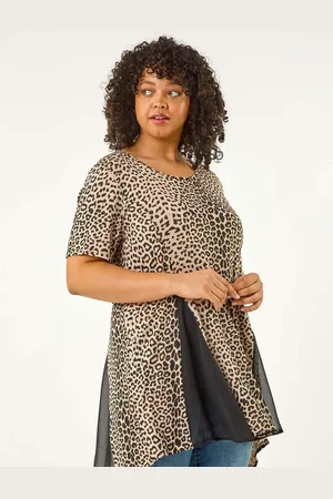Roman Animal Curve Animal Print Mesh Blouse AU 20