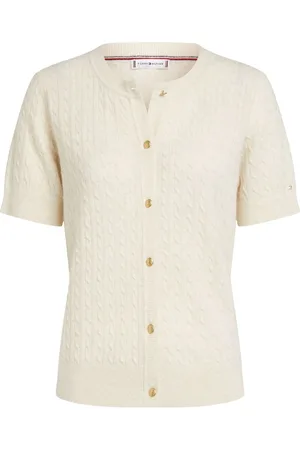 Tommy Hilfiger Natural Short Sleeve Cable Crew Neck Cardigan S