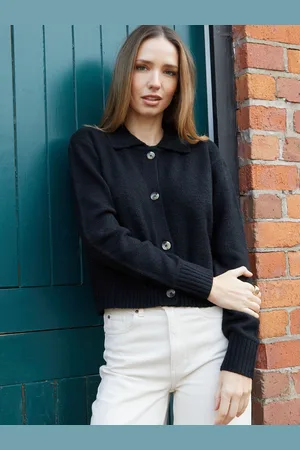 Threadbare Black Cropped Knitted Cardigan With Collar AU 16