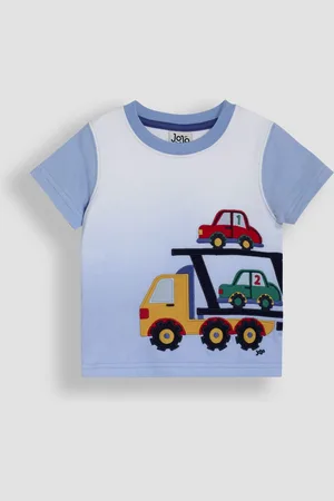 JoJo Maman Bébé Blue Car Transporter Appliqué T-Shirt 6