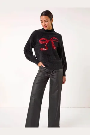 Roman Black Festive Sequin Bow Knit Christmas Jumper AU 14