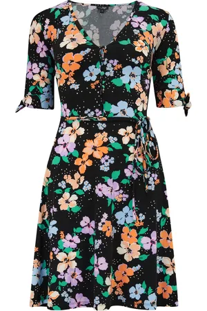 Pour Moi Bella Fuller Bust Slinky Stretch Tie Sleeve Mini Dress AU 14