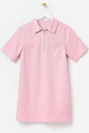 Oliver Bonas 100% Cotton Washed Denim Quarter Zip Mini Dress AU 8