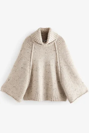 Next Ecru Roll Neck Knitted Poncho S