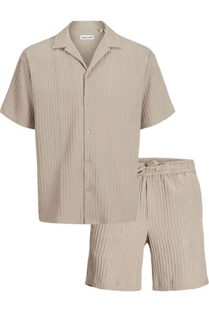 JACK & JONES Grey Resort Collar Shirt and Short Set L