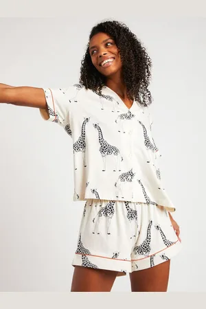 Chelsea Peers White Cotton Giraffe Print Short Pyjamas Set AU 16