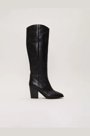 Phase Eight Black Leather Western Knee Boots AU 6 (EU 37)