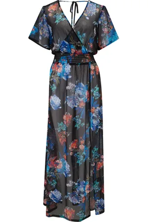 Pour Moi Black Short Sleeve Chiffon Wrap Maxi Kaftan AU 18