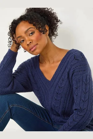 Roman Blue Petite V-Neck Knit Jumper AU 18