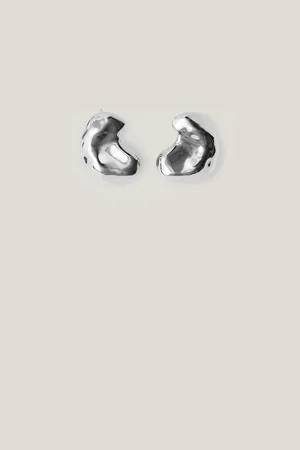 Jigsaw Silver Tone Molten Stud Earrings One