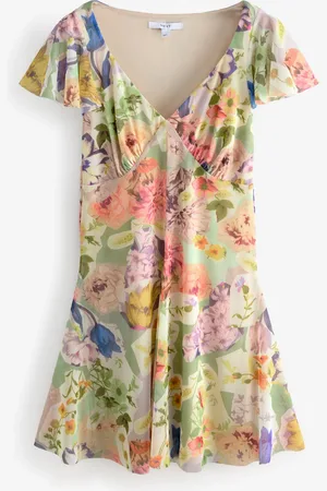 Next Mesh V-Neck Flutter Sleeve Mini Dress AU 26