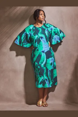 Live Unlimited London Abstract Print Flutter Sleeve Midi Dress AU 12