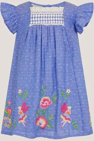 Monsoon Baby Fairy Embroidered Frill-Sleeve 100% Cotton Dress 2