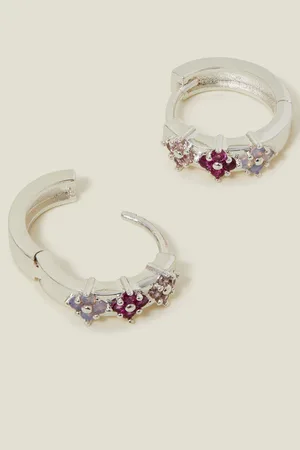 Accessorize Silver Plated Sterling Gem Flower Hoop Earrings One