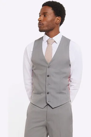River Island Grey Plain 100% Cotton Suit Waistcoat 42