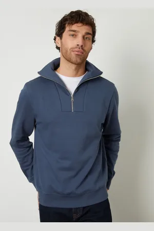 Threadbare Denim Blue Quarter Zip Funnel Neck Sweatshirt S
