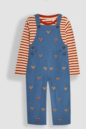 JoJo Maman Bébé Denim Highland Cow Embroidered Dungarees And Top Set 6
