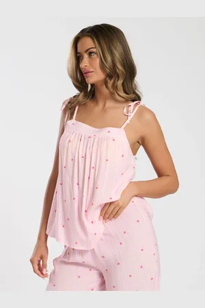 Loungeable Pink Striped Palm Tie Shoulder Cami and Trousers XL