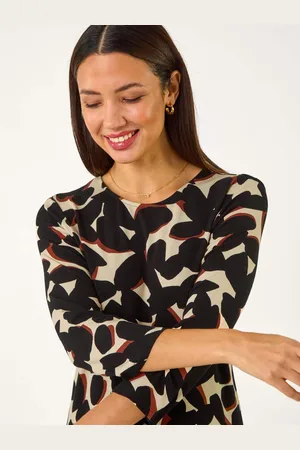 Roman Black Abstract Print Hanky Hem Tunic AU 16