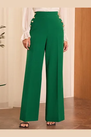 Love & Roses Green Military Button Wide Leg Tailored Trousers AU 14 R