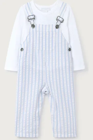 The White Company 100% Cotton Seersucker White Dungarees and Top Set 9298cm