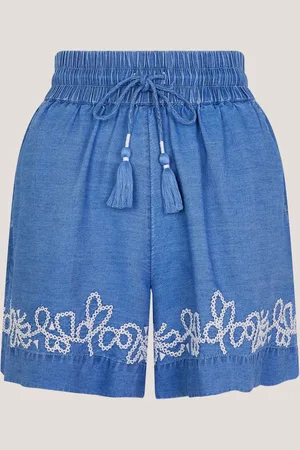 Monsoon Isolde Embroidered Chambray Boho Shorts S