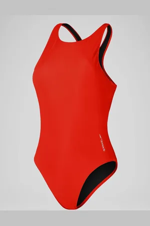 Speedo Red Solid Scoop with Mesh Swimsuit XXL