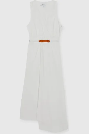 Reiss Brianne Petite Poplin Belted Split Midi Dress AU 18