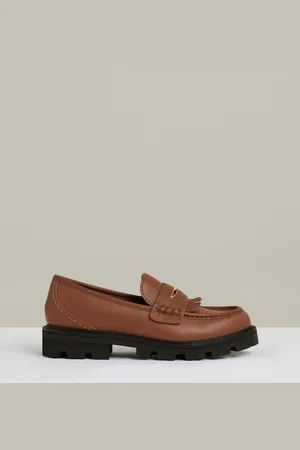 Reiss Lianna Leather Fringed Chunky Penny Loafers AU 7 (EU 38)