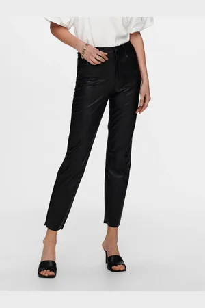 ONLY Black High Waisted Faux Leather Workwear 100% Cotton Trousers AU 10