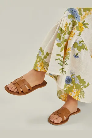 Accessorize Natural Wide Fit Leather Geometric Slide Sandals AU 10 (EU 41)