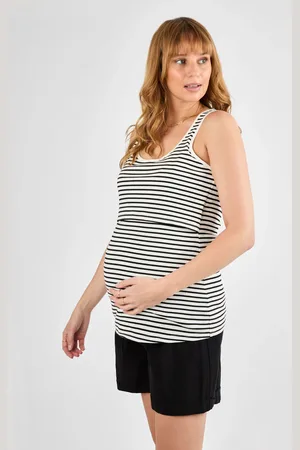 JoJo Maman Bébé Black Cream Stripe Ribbed Maternity & Nursing Vest L