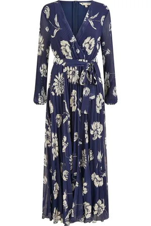 Yumi Floral Print Pleated Wrap Long Sleeve Dress AU 16