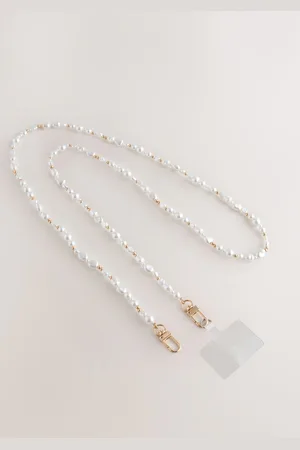 Next White/Gold Tone Faux Pearl Across Body Phone Strap one