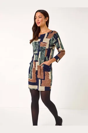 Roman Geometric Print Pocket Shift Dress AU 16