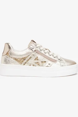 Nero Giardini Silver Leather Laser Cut Platform Trainers AU 6 (EU 37)