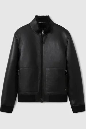 Reiss Black Curtis Shearling Lined Leather Jacket L