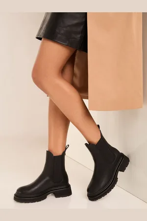 Lipsy London Black Regular Fit Flat Ankle Chunky Faux Leather Chelsea Boot AU 6 (EU 37)