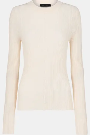 Whistles White Ribbed Affect Crew Neck Knit Jumper AU 12
