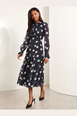 Lipsy London Long Sleeve Gathered Waist Midi Dress AU 16