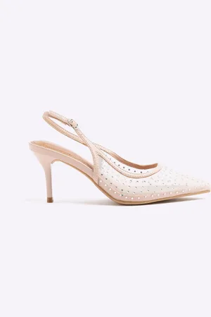 River Island Nude Diamante Mesh Sling Back Court Shoes